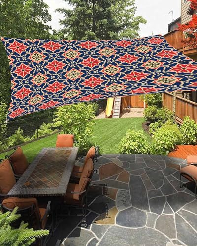 Morocco Bohemian Sun Sail Shades Rectangle Canopy,Sunlight Block Heavy Duty Curved Backyard Shade Cover,Waterproof Sun Shades for Patios Garden Outdoor,6.5'x10' Abstract Floral Geometric Navy Red
