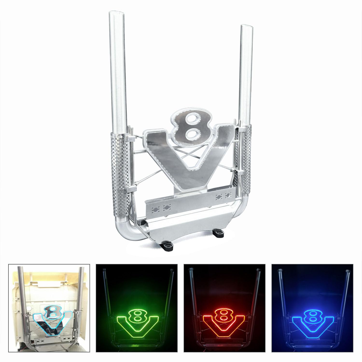 TOUCAN RC HOBBY Metall-Auspuffrohr mit LED-Lichtsteuerung, kompatibel mit DIY Tamiya 1/14 ferngesteuertem Sattelzug 56368 56379, Modell-Upgrade-Teil