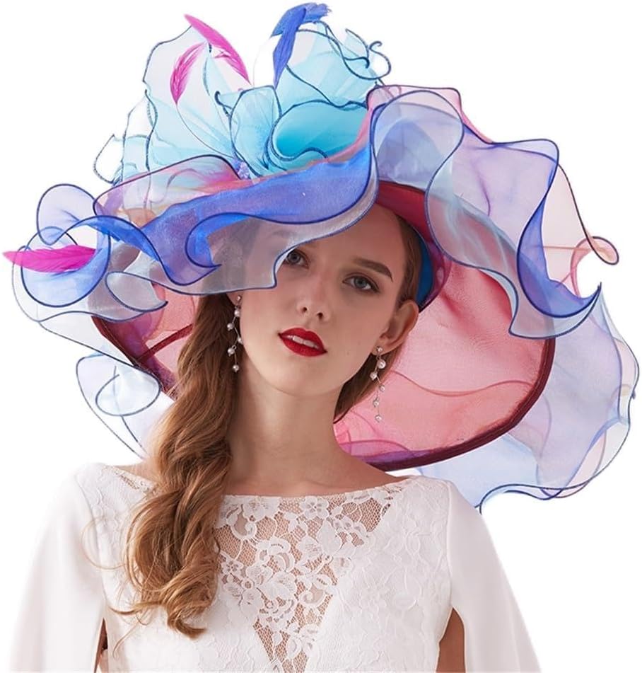 Ladies Elegant Organza Hat Women's Adjustable Organza Hat Spring Summer Outdoor Big Brim Hat Hats(Colour 1)