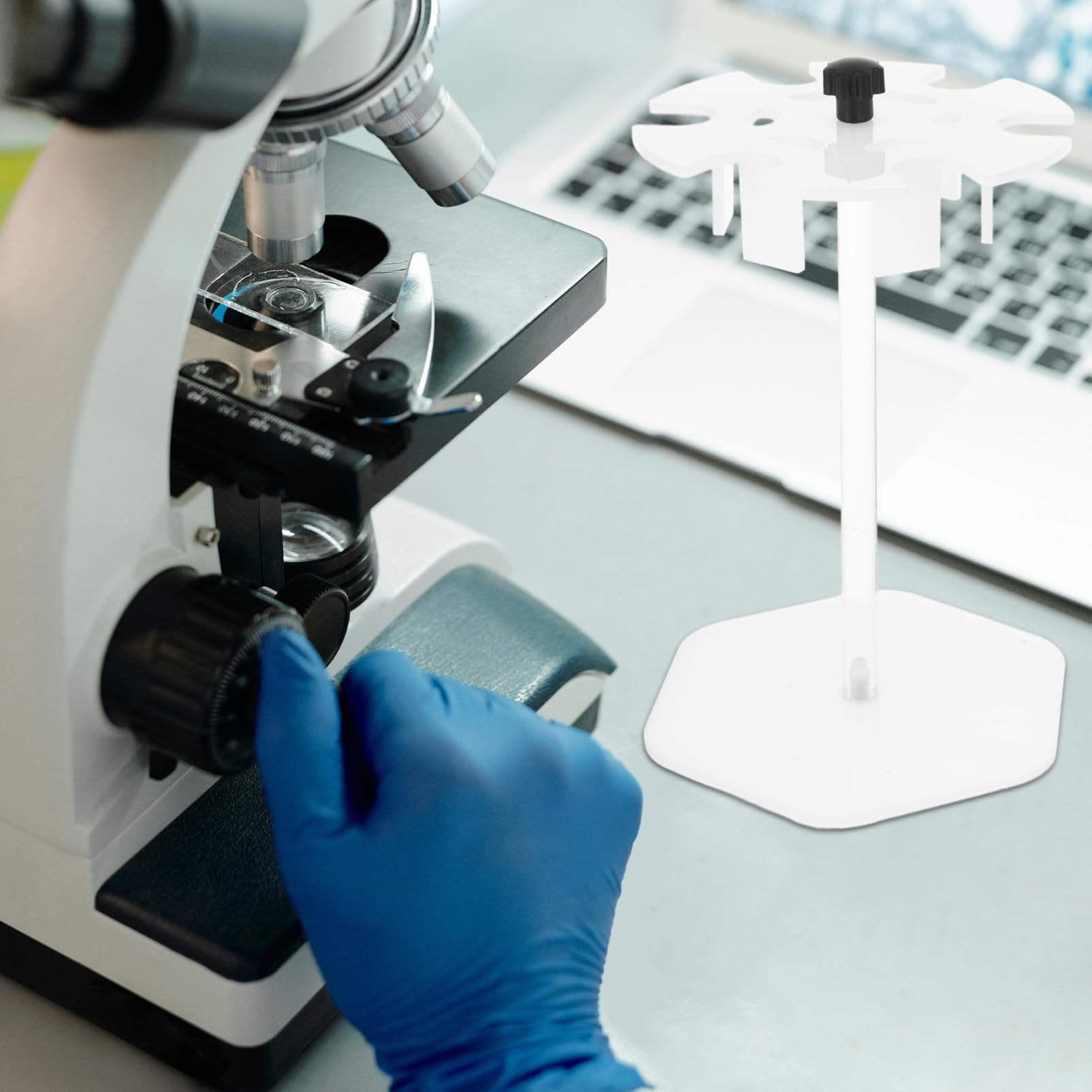 Supporto per Pipette Rotondo 6 Posti in Acrilico per Laboratorio | Struttura Smontabile, Bianco, Supporto Stabile, Uso Ricerca, Forniture Tecniche
