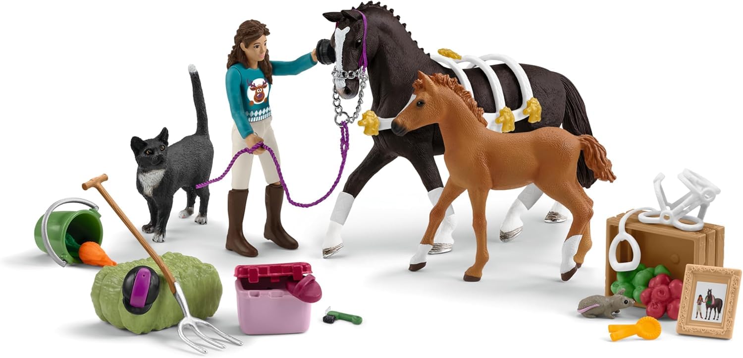 schleich Horse Club | Adventskalender Horse Club 2025 – 99092 | mit beweglicher Figur Lisa, 2 Pferdefiguren, Katze, Zaumzeug & vielem Zubehör | Geschenkidee für Kinder ab 5 Jahren | 36 Teile
