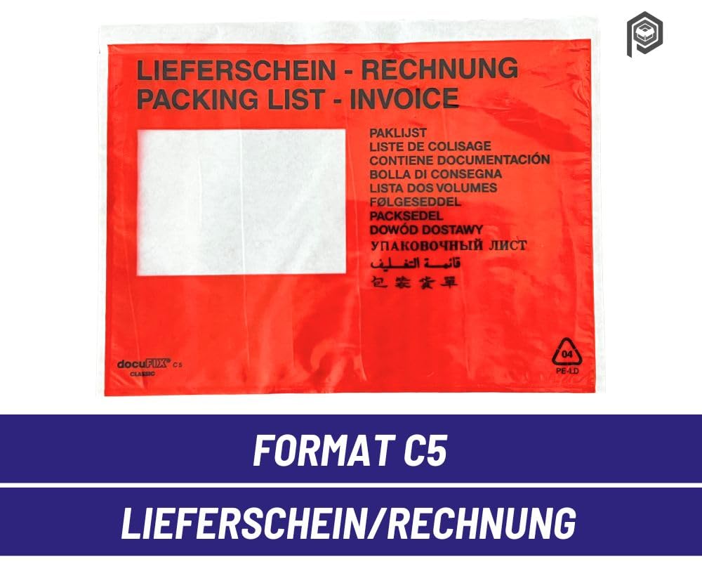 Lieferscheintaschen Selbstklebend DIN C5 Rot Lieferschein-Rechnung Dokumententaschen Begleitpapiertaschen (1000)