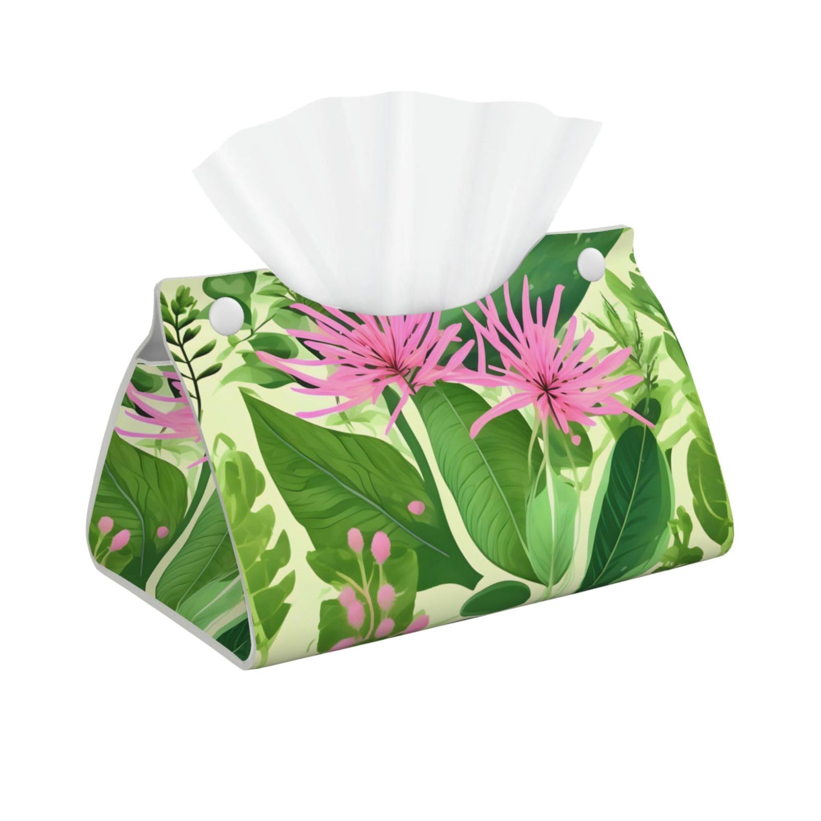 Pink plant flowers Long Leather Tissue Box Cover-Waterproof PU Leather Tissue Holder for Bathroom, Decorative Rectangular Tissue Case