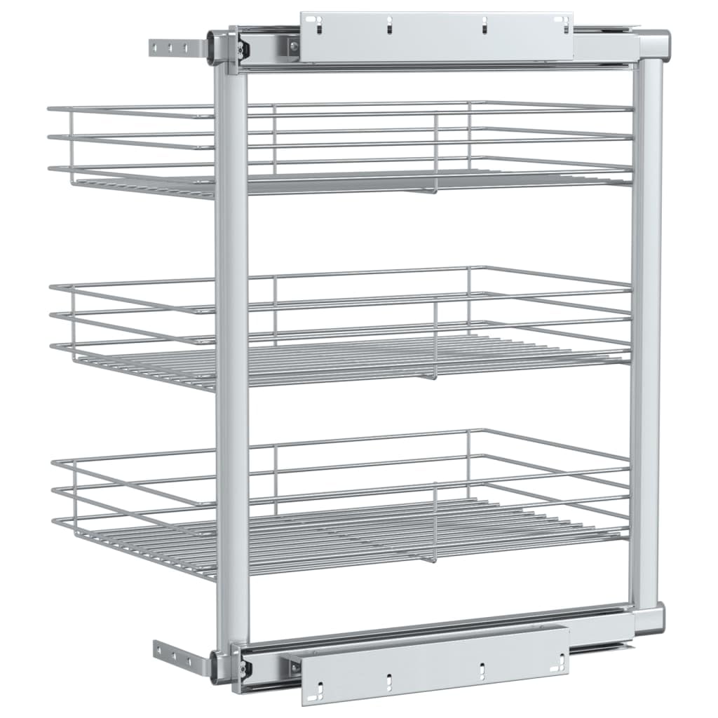 3-stufiger Küchen-Drahtkorb ausziehbar für Küchenschrank, Teleskop-Schublade zur Schrankorganisation, Silber 47x35x56 cm