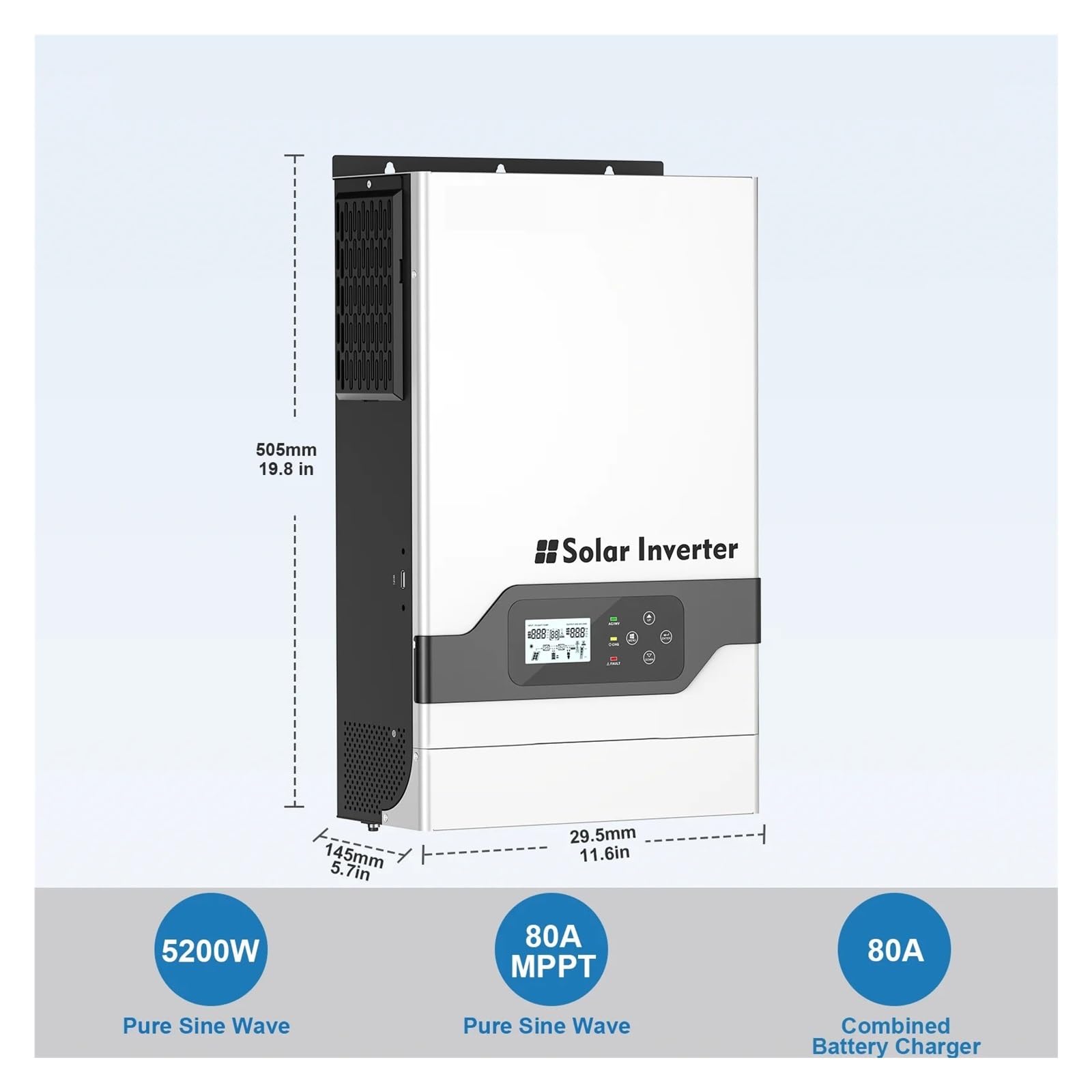 Inversores solares híbridos de 5 kW, 450 V, 80 A, Controlador de Carga Solar MPPT