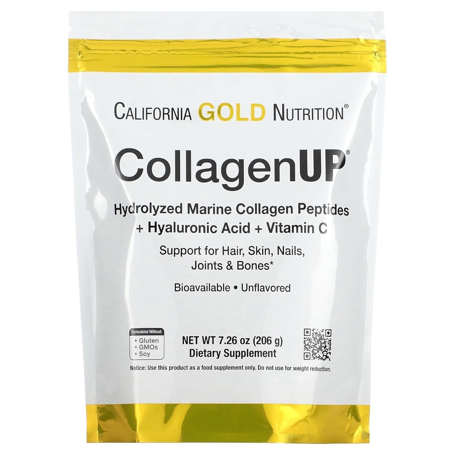 La California Gold Nutritiоn CollagenUP integratore in polvere a base di peptidi di collagene marino, acido ialuronico e vitamina C per salute di capelli pelle unghie ossa 206g + A&M Portapillole 1pz