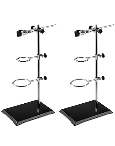 QWORK Juego de soporte de soporte de laboratorio de química, 2 juegos de soporte de laboratorio de acero con base de hierro fundido, varilla de 16 2