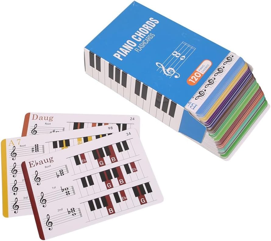 120-Piece Piano Chord Flashcards Set with Wall Chart, Color-Coded Music Theory Cards forand Beginners, 88-Key Instrument Learning Aid, Educational Gift for Students and Teachers