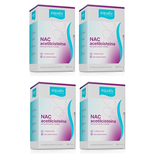 Kit 4 Unidades NAC Acetilcisteina 600mg N-Acetil L-Cisteina de 60 Capsulas Equaliv