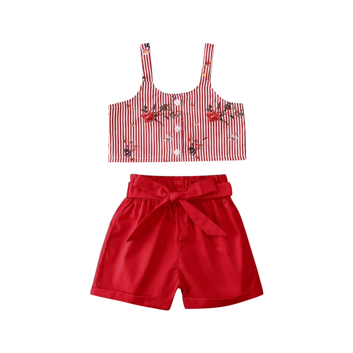 Toddler Baby Girl Floral Clothes Halter Pink Crop Top + Ruffled Floral Shorts Pant Summer Outfits Set