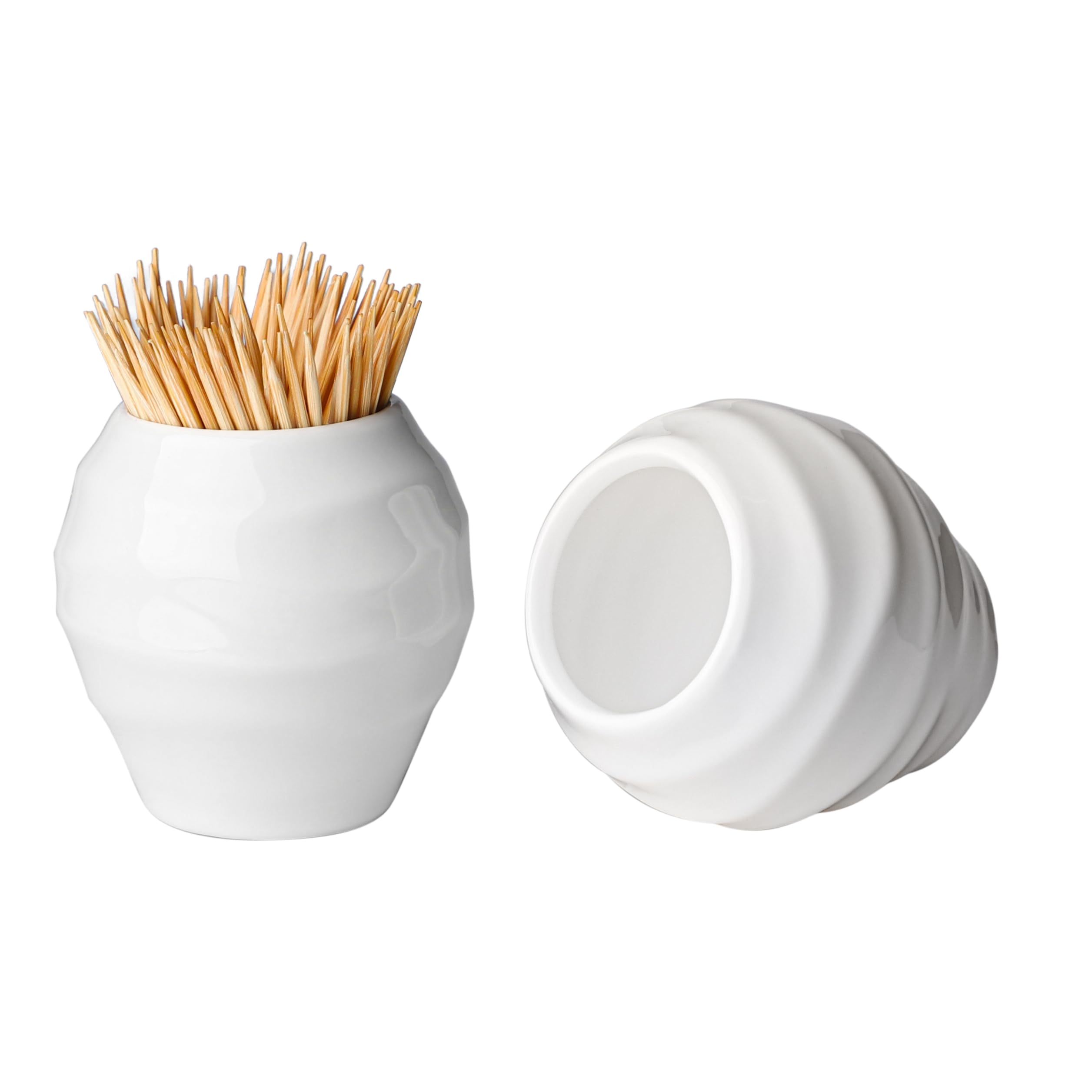 zeeooil Toothpick Holders Set of 2 Ceramic Toothpick Container (White without Lid)