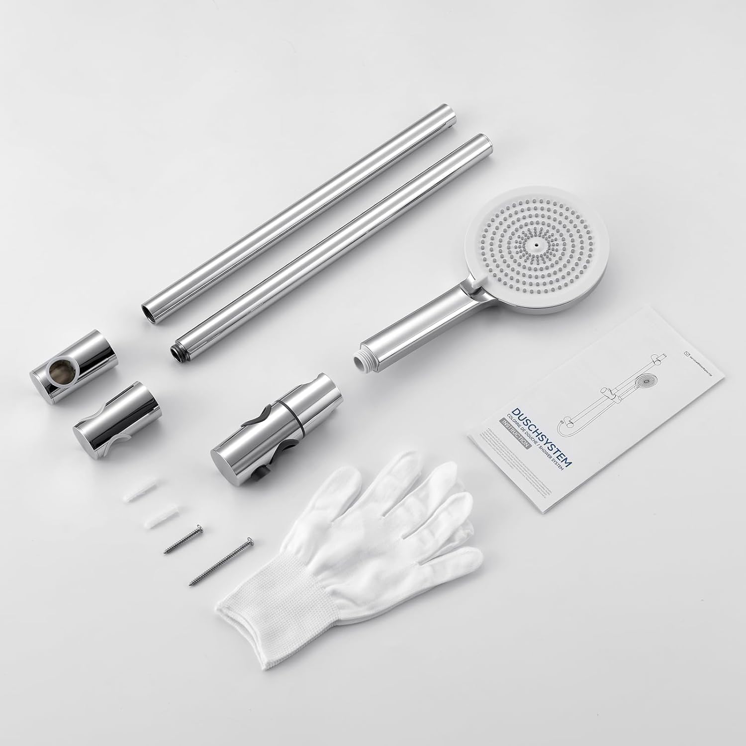 Auralum Saliscendi Doccia con Soffione, Set Doccia con Asta Doccia Saliscendi in Acciaio Inox (70cm), Inox Tubo Flessibile (150cm) e Soffione (4 Funzioni,12.7cm) con Supporto Soffione Doccia, Cromato