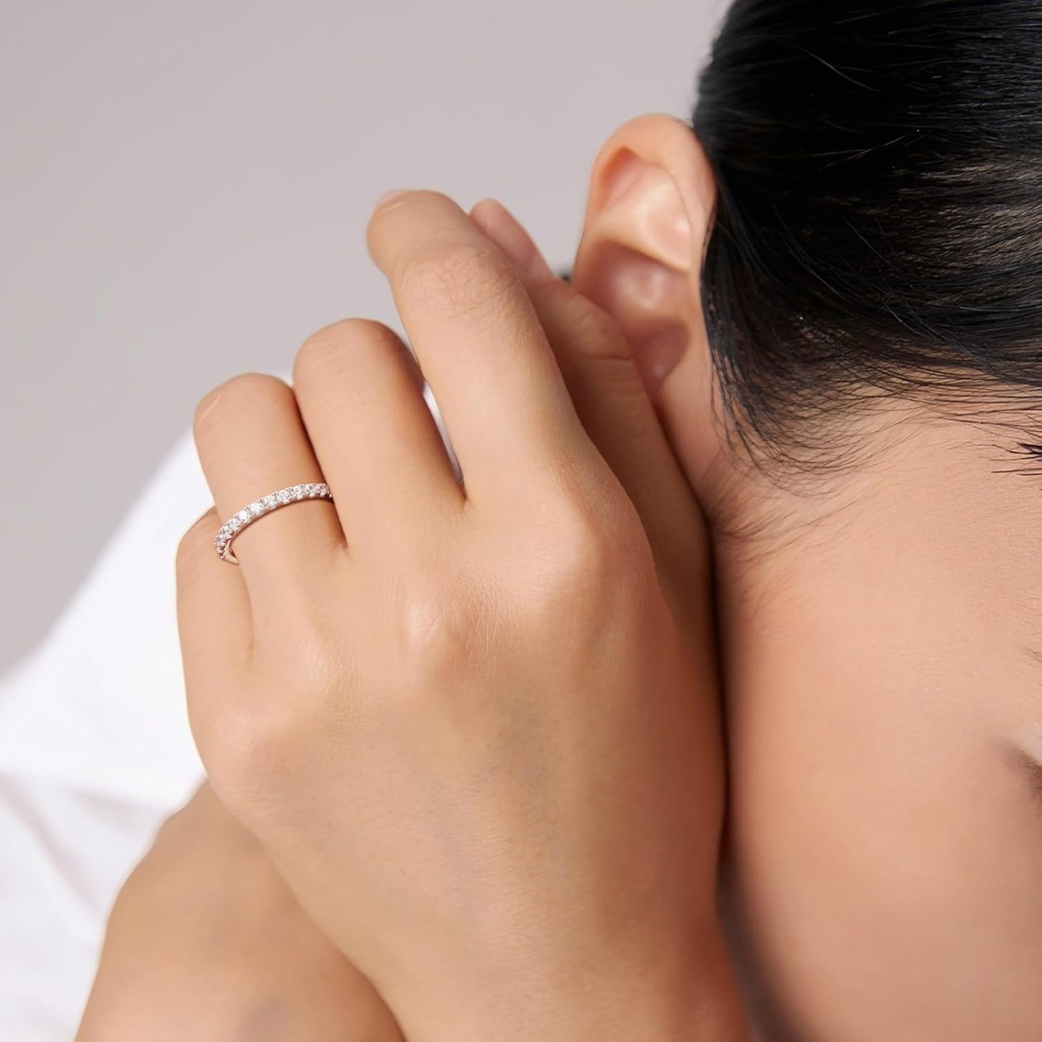 Birthstone Rings Eternity Band 925 Sterling Silver/Yellow Gold-Plated Created Gemstone Stackable Wedding Band 2.7mm Thin Half Eternity Rings for Women Size 6 to 10 - Image 2