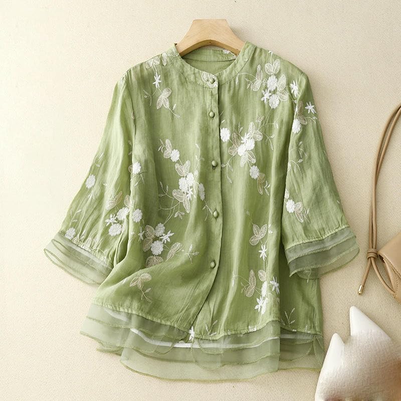 Chemisier rétro femme chemise brodée patchwork organza