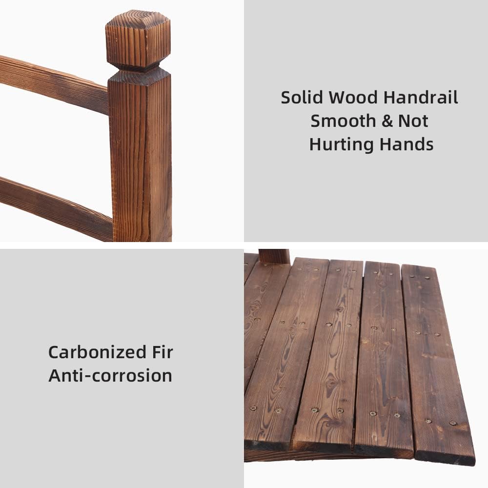 Garden Bridge 5ft Wooden Outdoor Bridge, Arch Walkway with Double Safety Railings 500 lbs Capacity, Backyard, Patio, Yard, Pond Courtyard Farm Stream Creek Landscaping