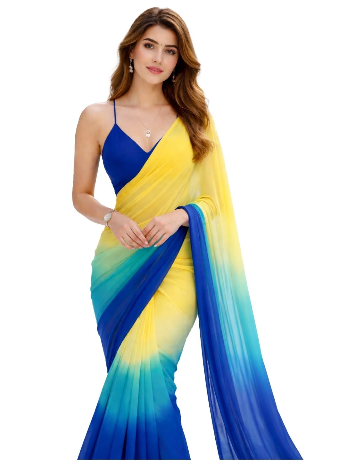 sidhidata Women's Ready To Wear 1 Minute Ombre Printed Georgette Saree With Unstitched Blouse Piece (Rangila)-picture-19
