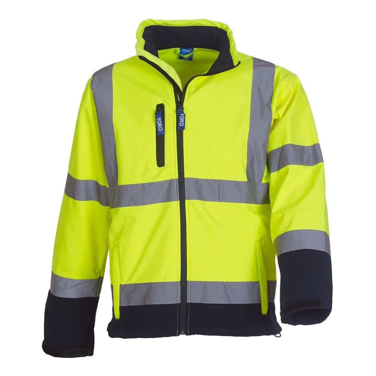 Yoko - Chaqueta reflectante de trabajo Softshell para hombre (Paquete de 2) (2XL) (Amarillo/Azul Marino fluorescente)