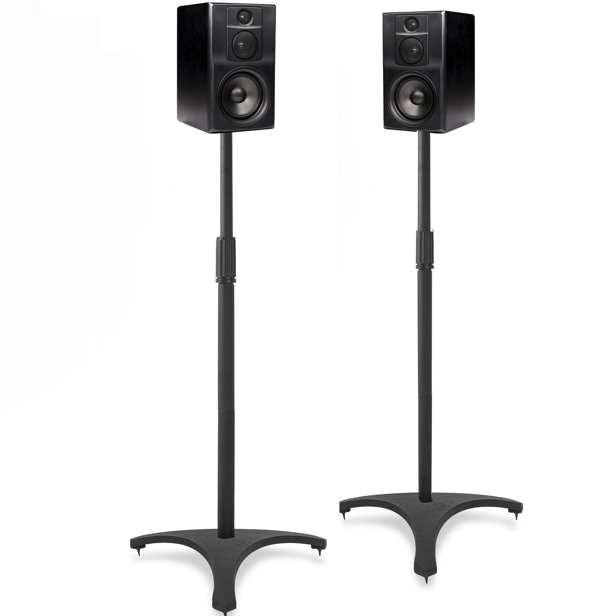 OUUTMEE Juego de 2 soportes para altavoces, altura regulable de 86 a 127 cm, con gestión de cables, soporte para altavoz, capacidad de carga de 3,6 kg cada uno, juego de 2 altavoces pequeños