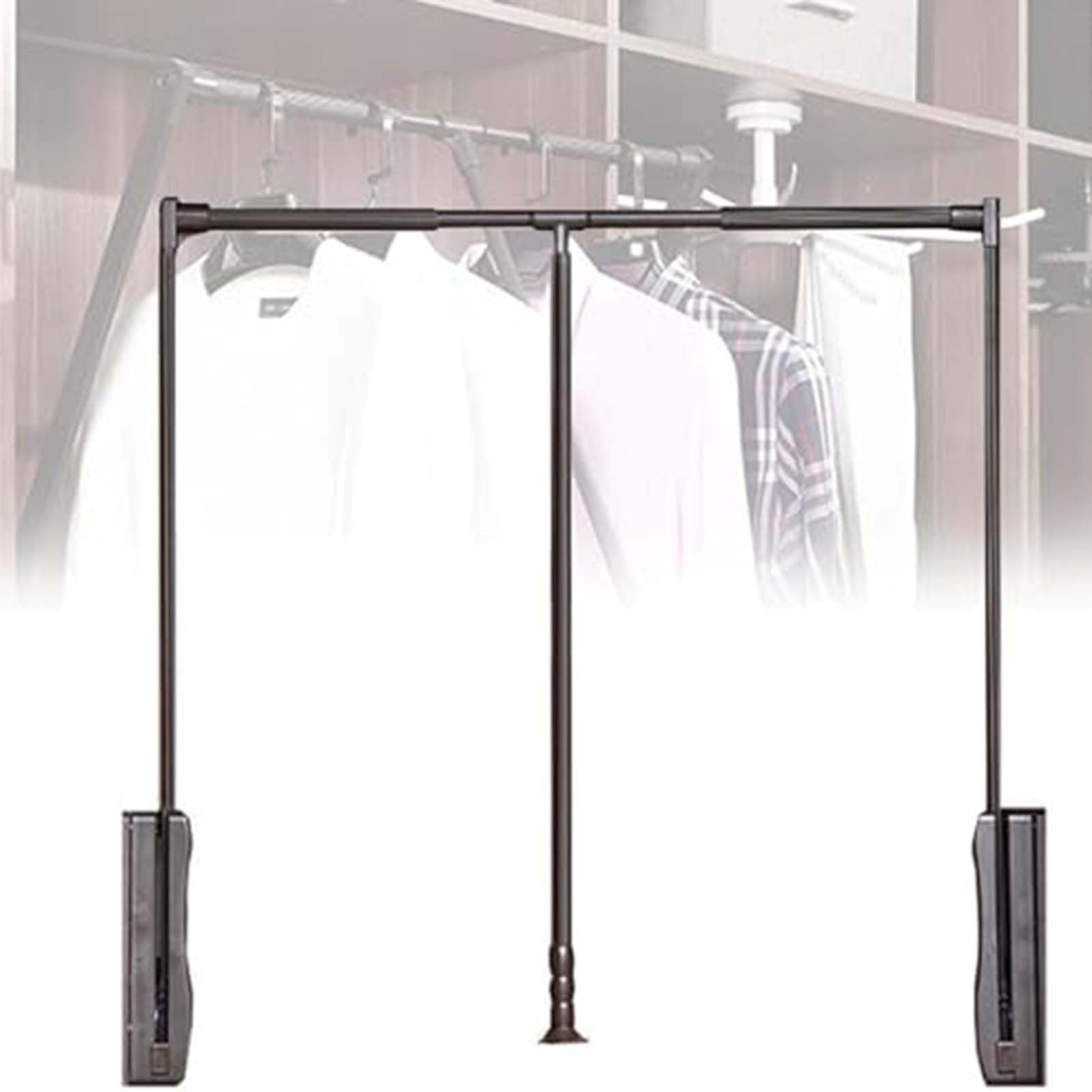THEGA Wardrobe Pull Down Hanging Rail, Stainless Steel Wardrobe Rail Tube, Hanging Lift Clothes Wardrobe Rail, Adjustable Width, Wardrobe Lift Cloth Hanger For Hanging Clothes(Black,930-1250mm)