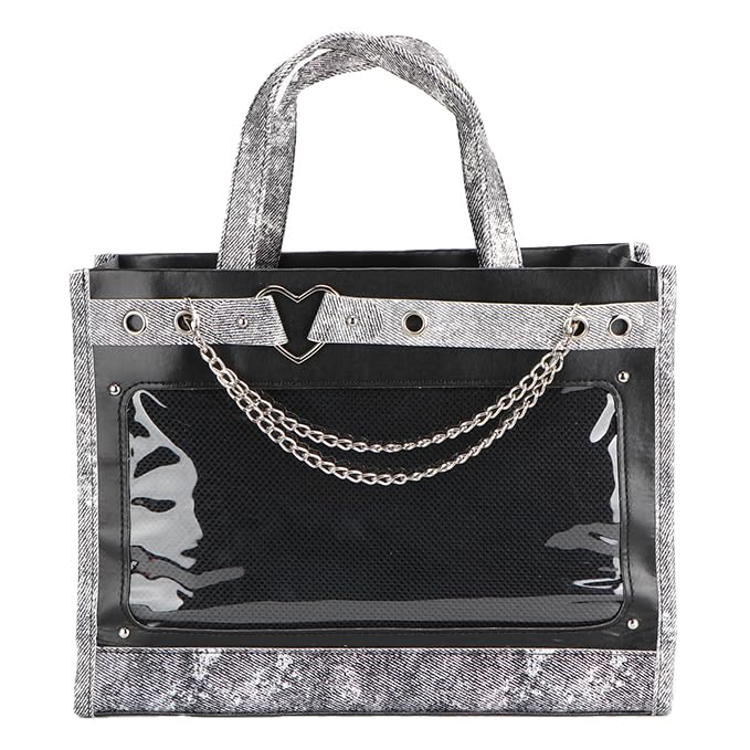 [SmartMaster] 痛バッグ 痛バ ハートチェーン クリアバッグ トートバッグ ショルダーバッグ 2WAY 自立 レザー調 ゴスロリ A4 対応 いたばっく いたば 推し活 オタ活 ライブ アニメ ギフト ブラック レディース