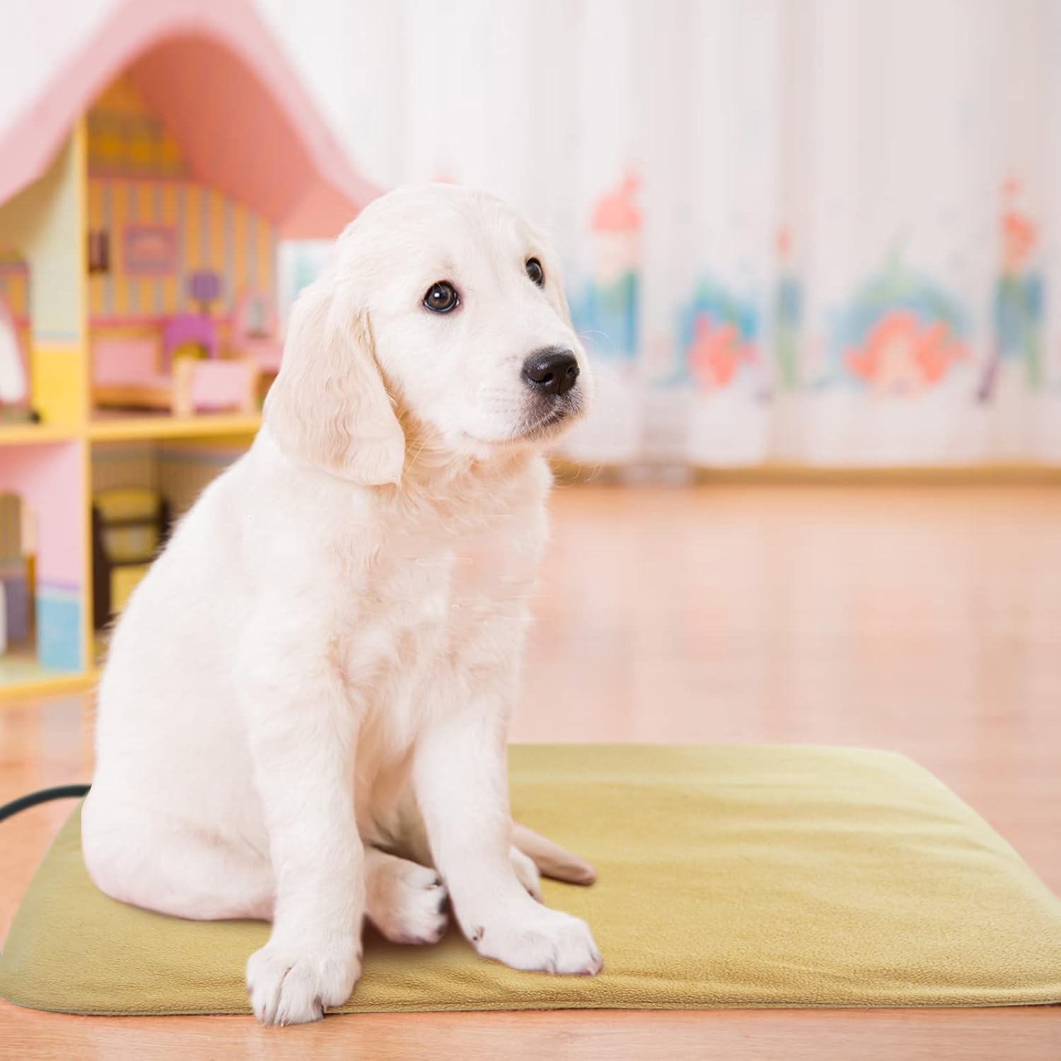 GOQO TOMO Almohadilla térmica para mascotas, material de PVC impermeable para perros y gatos, tapete de calentamiento de interior con apagado automático con cable de acero resistente a las mordidas