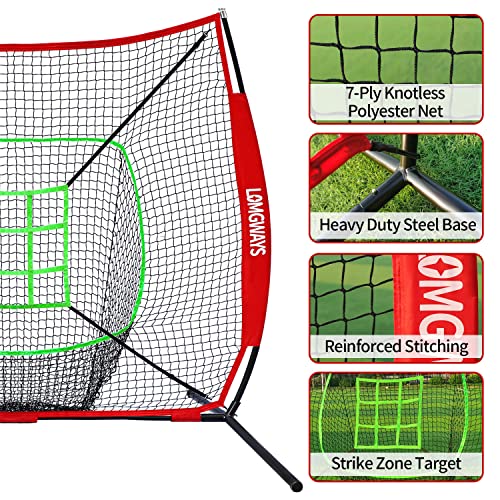 7\'x7\' Baseball Practice Net Set, Portable Baseball Net for Batting,Hitting and Pitching,with Baseball Tee, Baseball Bat, Baseballs, Strike Zone, Carrying Bag, for All Skills - Thumbnail 4
