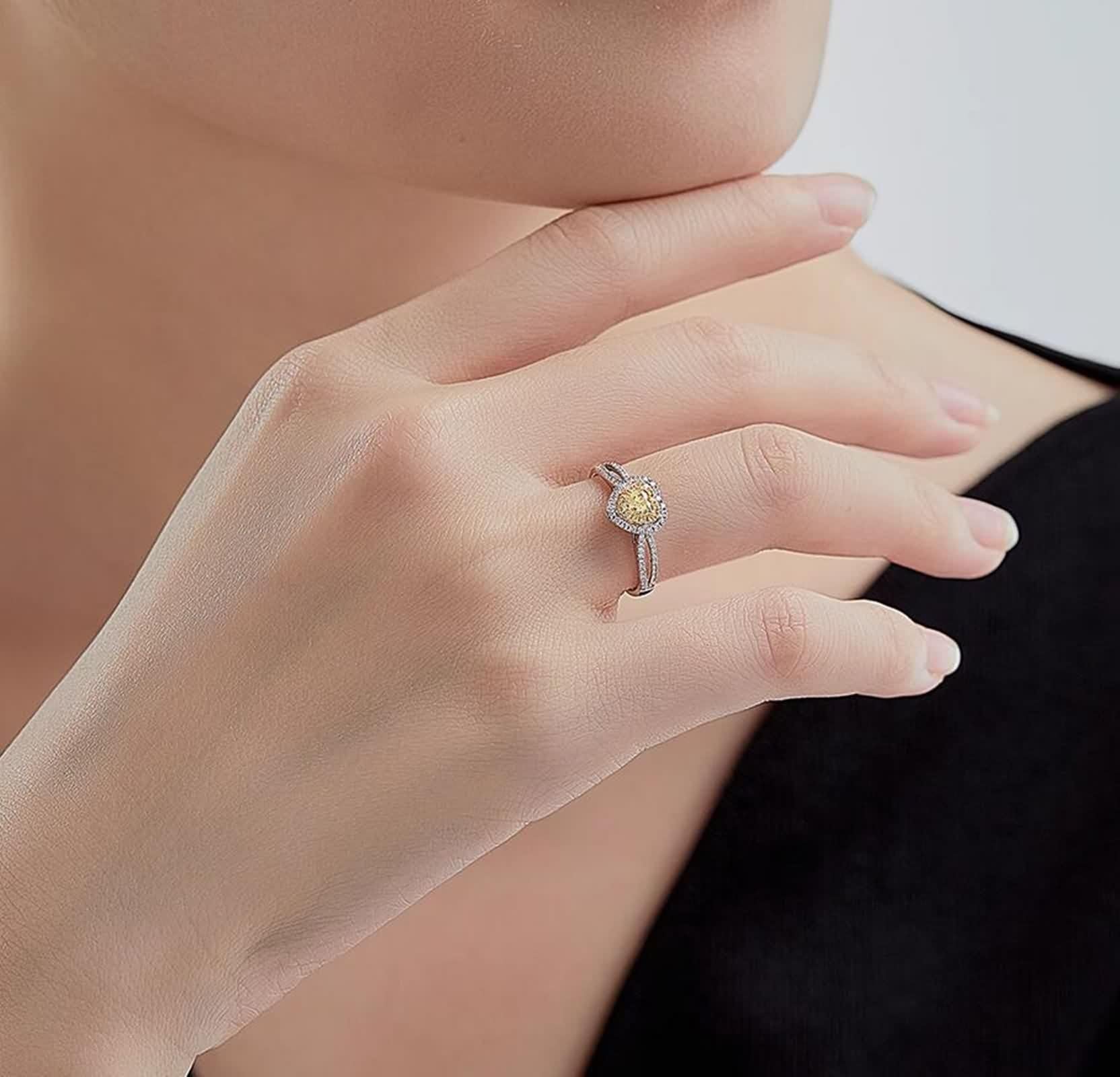 Pierścionek damski w kształcie serca, w stylu vintage, żółty diament, obrączka ślubna, 9K/14K/18K, białe złoto, moda, klasyk