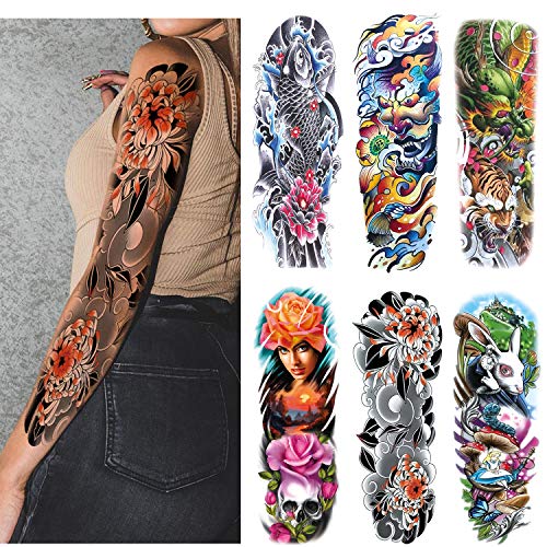 Extra Large Sleeve Temporary Tattoos, Full Arm Tattoo Sleeves, Fake Sleeve Tattoo Stickers for Men Women, 6-Sheet Extra Large Sleeve Temporary Tattoos, Full Arm Tattoo Sleeves, Fake Sleeve Tattoo Stickers for Men Women, 6-Sheet