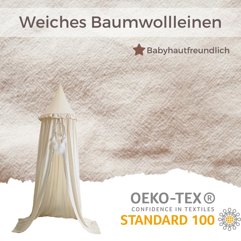Wonder Space Kinderbetthimmel mit Rüschen, Pastell Neutrale Farbe für Jungen & Mädchen, Hängender Vorhang Moskitonetz für Kinderzimmer Babybett Kleinkinderbett Leseecke Dekoration (Cremefarben)