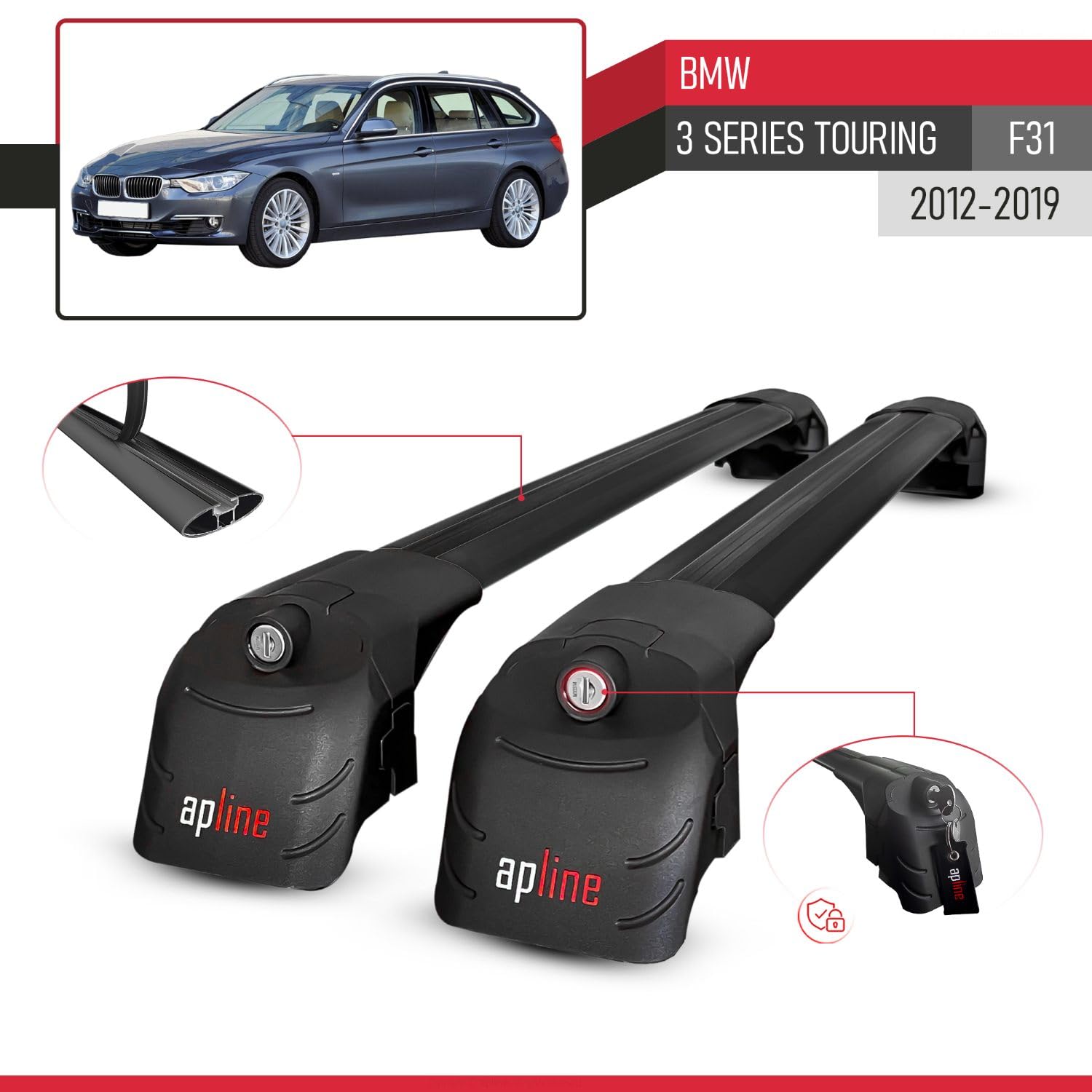 Bagażnik dachowy kompatybilny z BMW serii 3 (F31) Touring 2012-2019, bagażnik dachowy ACE-2, czarny