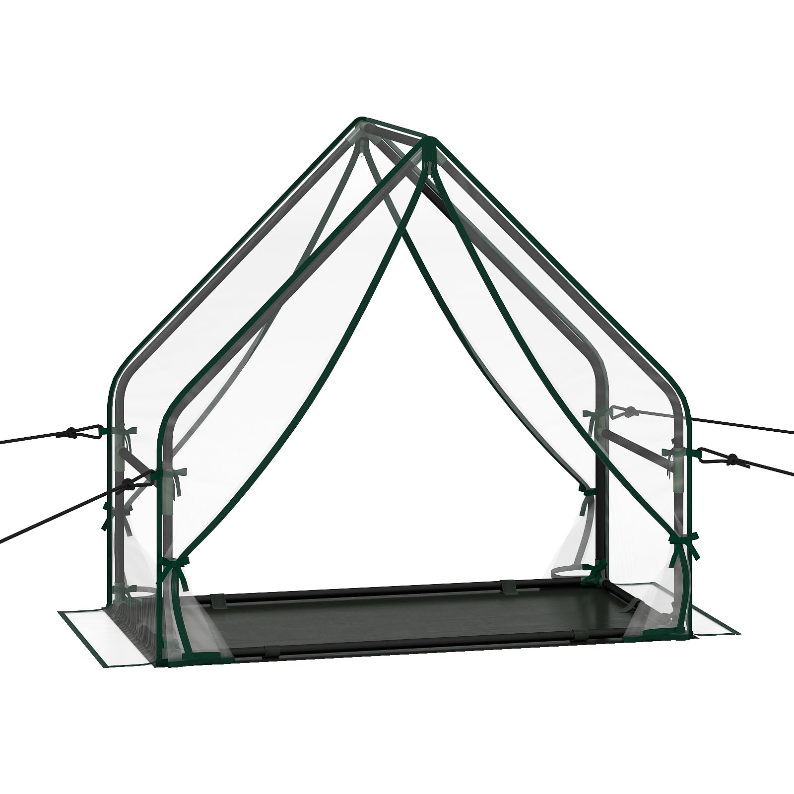 TANGZON Mini Greenhouse, Metal Frame Outdoor Green House with Bottom Mat, Zipped Door, Ground Stakes, Small Grow Tent Clear for for Seedlings Flowers Vegetables (92 x 50 x 85 cm)