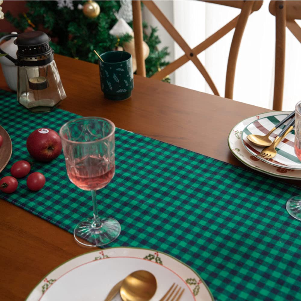 Camino Mesa,Camino De Mesa De Arpillera Caminos De Mesa Navideños Mesa Clásica A Cuadros Verde Negro para Sala De Estar Mesa De Comedor De Navidad Fiesta Decoración Navideña, 30X140Cm