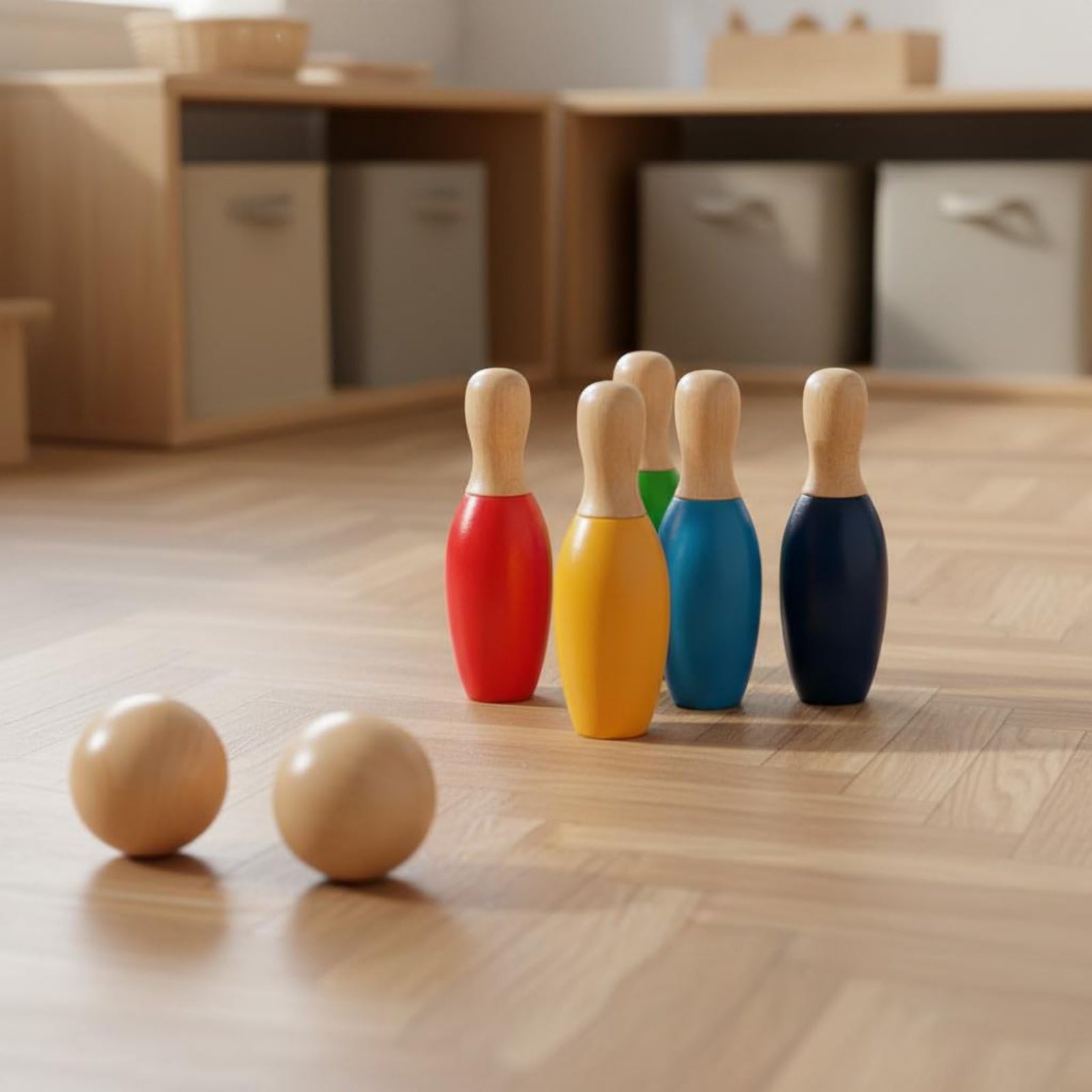 Juego de de Madera Set de Boliche Infantil con Pinos Numerados Juguete Educativo de para Coordinación Motriz y Equilibrio Bordes Pulidos y Pintura al