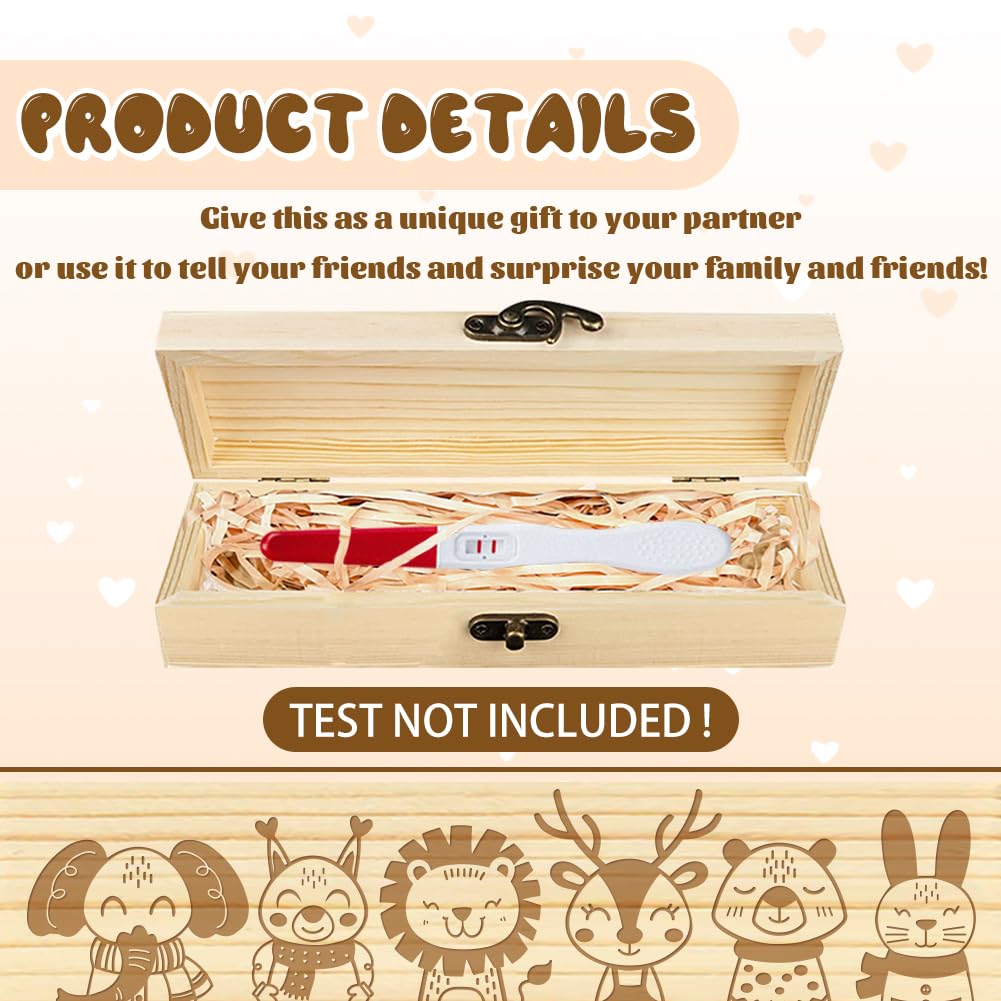 CHGCRAFT Bohemia Pregnancy Test Keepsake Box Cartoon Forest Animals Wooden Pregnancy Announcement Gifts Box with Raffia Ribbon and Lock Announcement Gifts for Dad Husband 8x2x1.2inch - Image 3