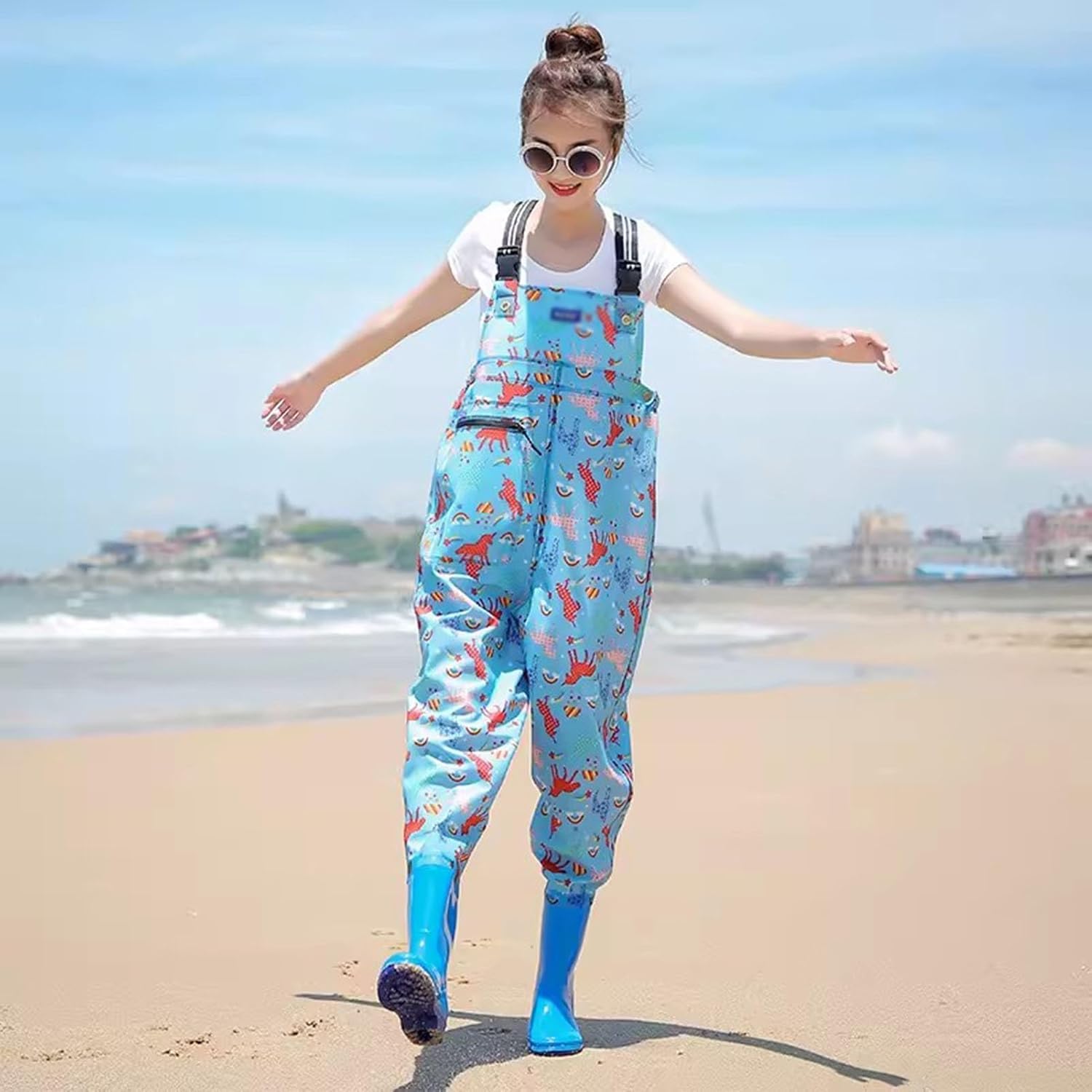 Wodery na klatkę piersiową z pośladkami, damskie buty wędkarskie do przesadzania na zewnątrz, wodoodporne, antypoślizgowe spodniobuty na biodra(Blu,4.5)
