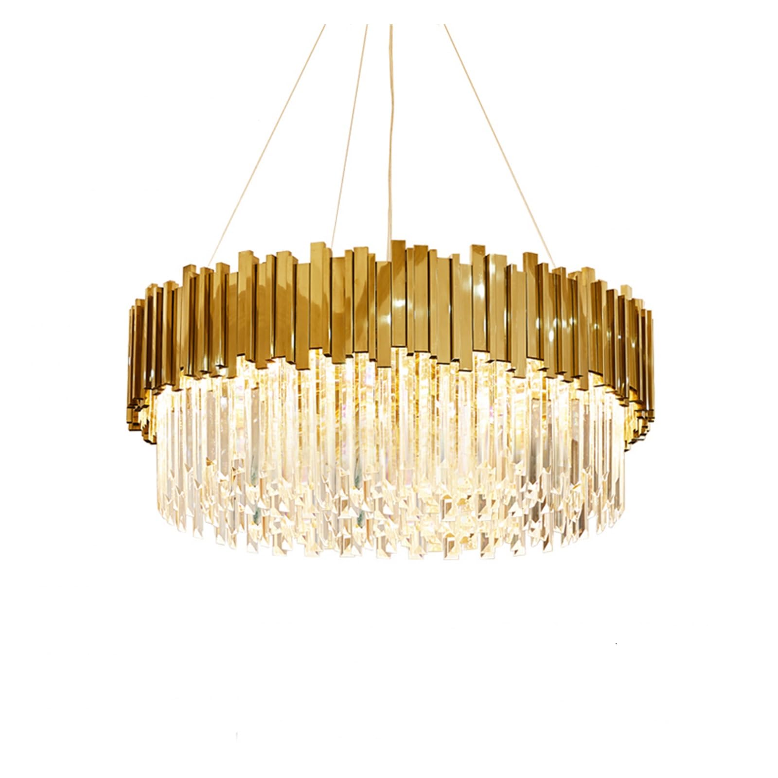 Lámpara de Techo LED cromada Dorada de 2 Capas con Cristales, lámpara Colgante de Tendencia 2025 para Sala de Estar (120 cm, Marco Plateado)