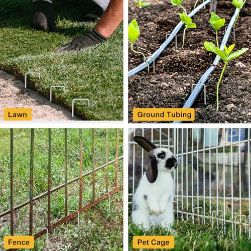 Image of HongWay 240 Pack Landscape Staples 4 Inch, Galvanized Garden Stakes