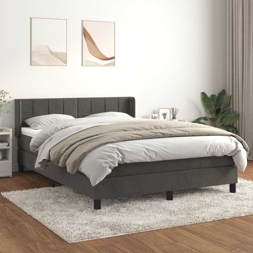 Aksamitne z regulowanym zagłówkiem kontynentalne 140x190cm szary | Łóżko kontynentalne z materacem 140x190 ciemnoszary aksamit z regulowanym zagłówkiem i materacem kieszeniowym