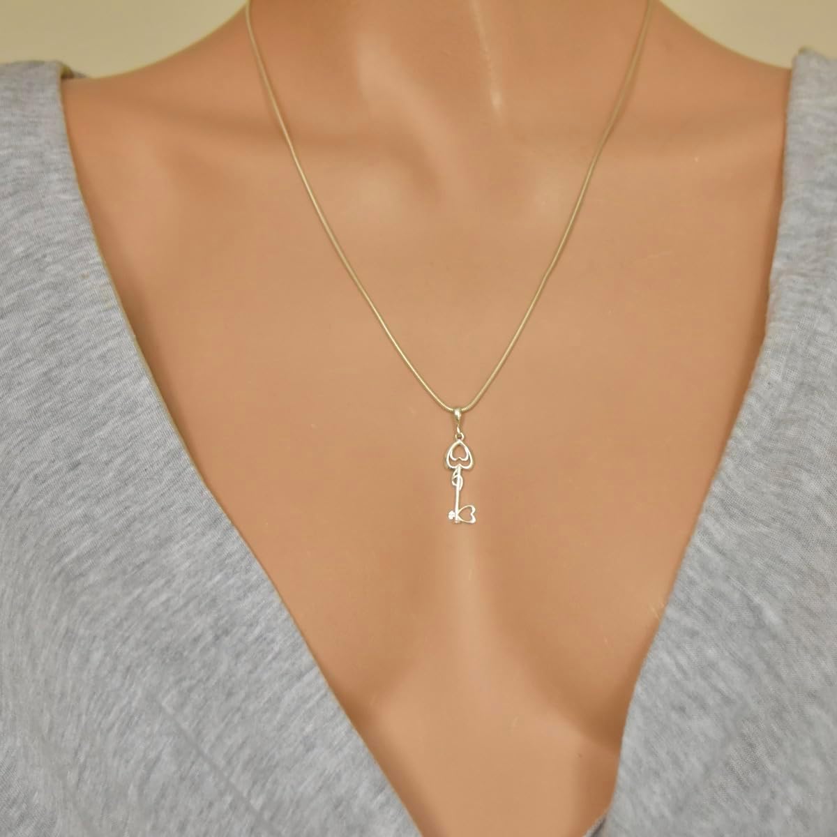 Love Heart Key Pendant Sterling Silver 925 Friendship Necklace Charm Fine Jewelry - Image 3