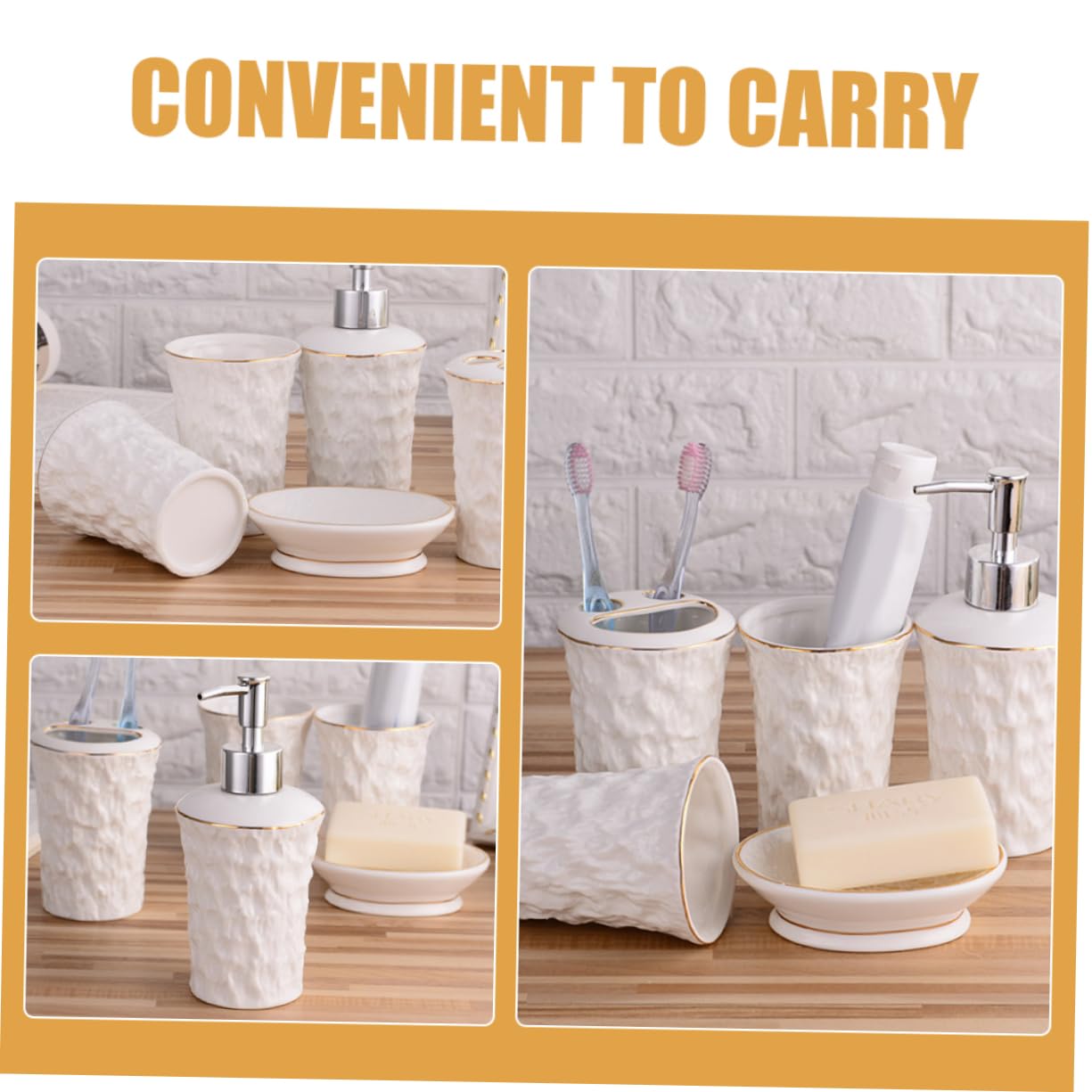 Cabilock Jabonera y Portacepillos De Cerámica Árbol De Pizarra Textura Dispensador De Jabón para Baño Vaso para Cepillo De Dientes Estilo Rústico Accesorios De Baño para Cocina