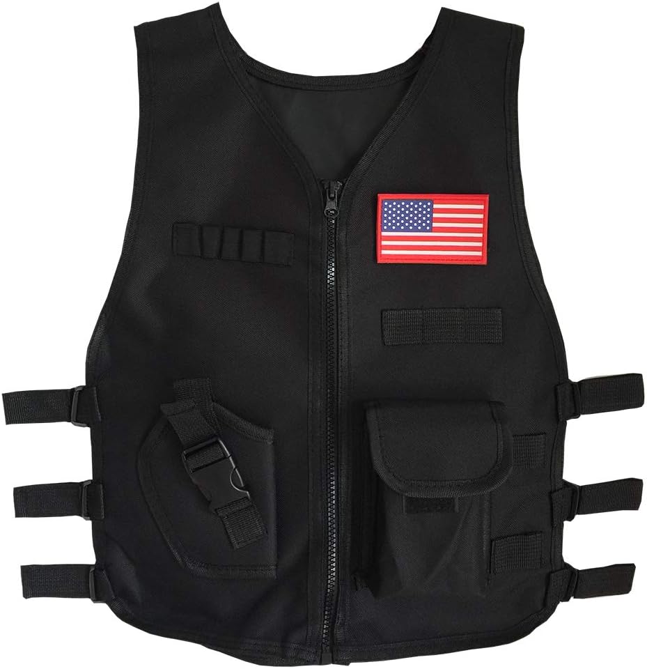 Gskids Tactical Vest Children Adjustable Military Fans Clothing Muti (Black, Large)