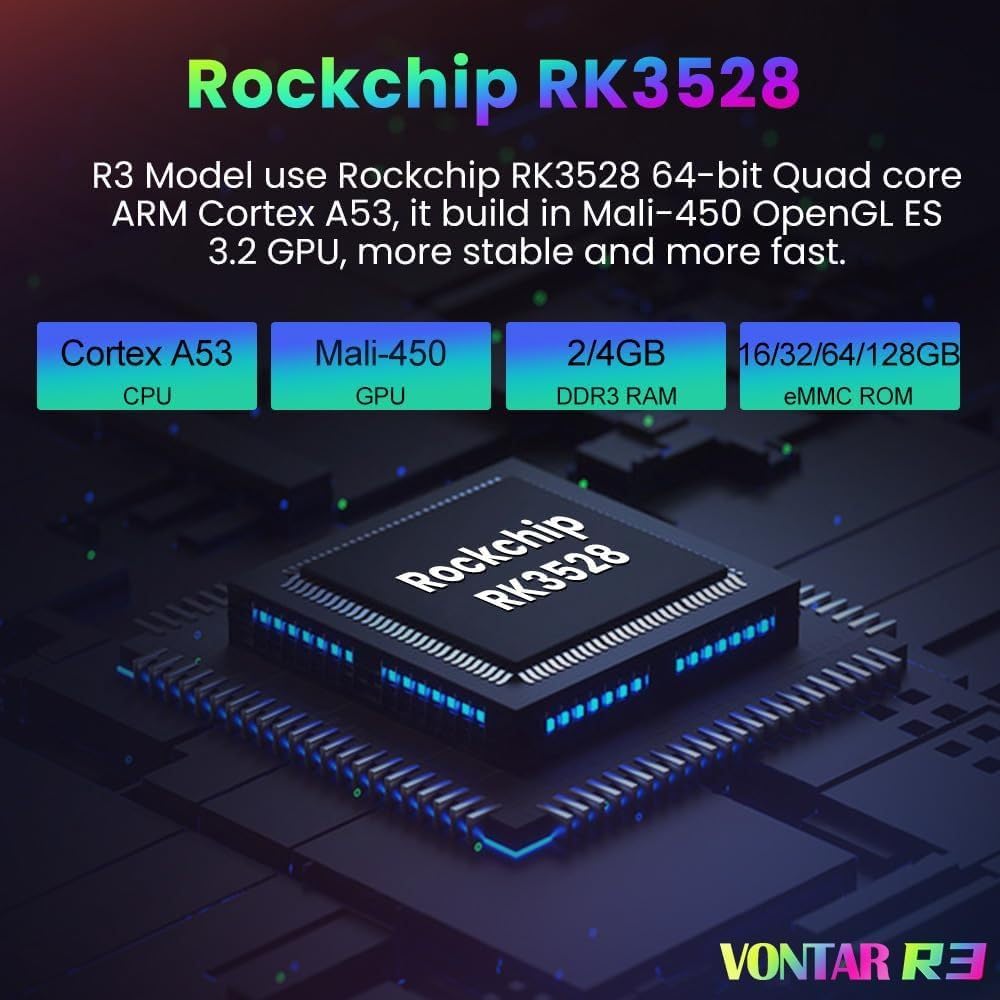 CHROX Android 13.0 TV Box, Vontar R3 Set Top Box RK3528 Quad Core CPU MALI-G31 MP2 GPU H.265 Décodage 2,4g / 5g WiFi 10 / 100M DLAN Smart TV Box Box,4gb+32gb