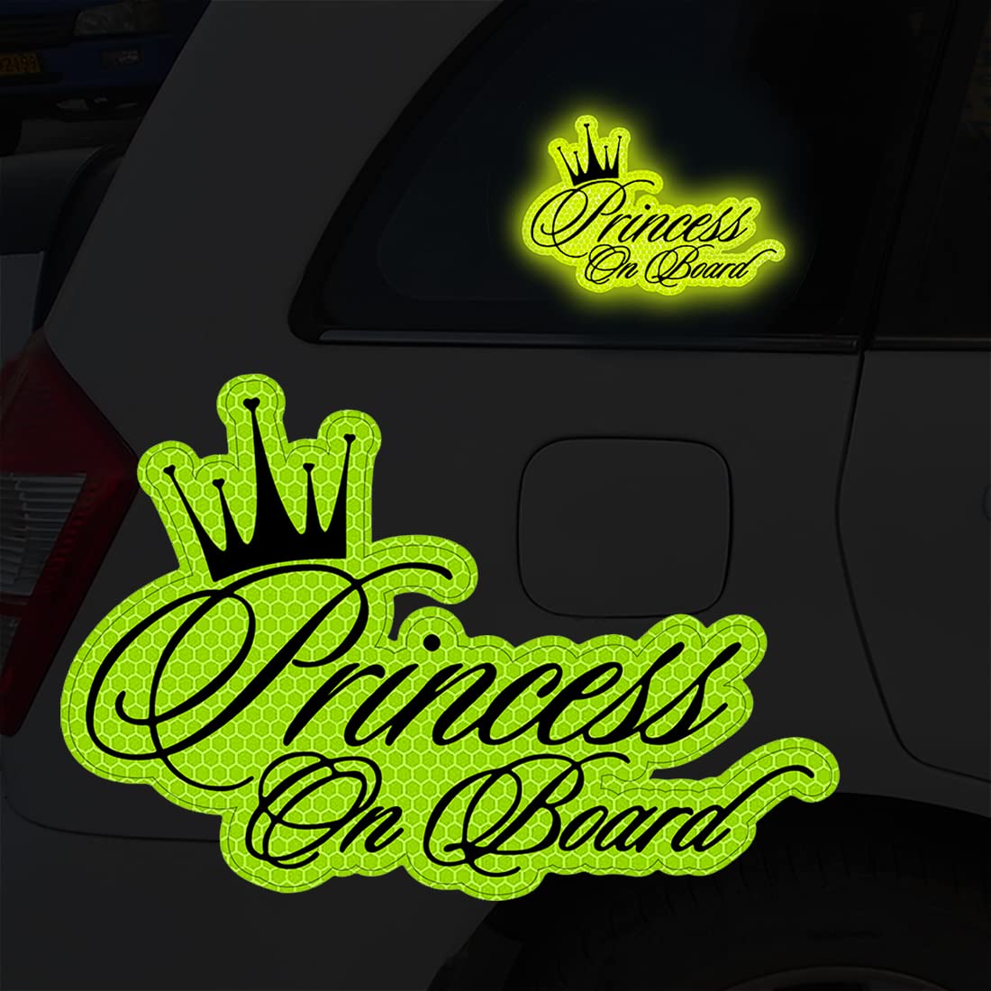 Dreothy Women's Green 2Pcs Princess On Board Reflective Decal ,Safety Warning Vinyl Decals Little Princess Crown Sticker For Car Body Bumper Sticker Window Decoration,6.81X4.6 Inch(Green)