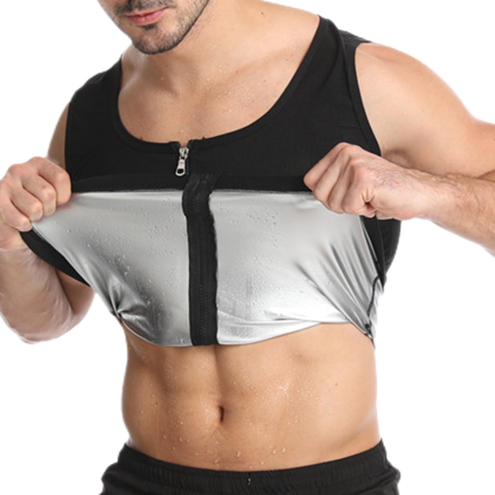 GENEMEN Men Sauna Shirt Sweat Suit Body Shaper Slimming Tops mit Zipper Fitness Gym Tummy Corset (Zipper Lining Silver, M)