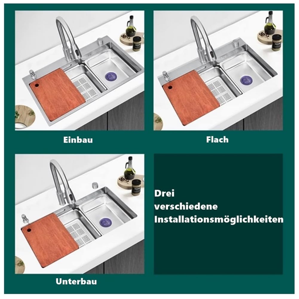 Edelstahlspüle Quantum 75x45cm revolutionär und stilvoll mit Nanotechnologie (Schwarz)