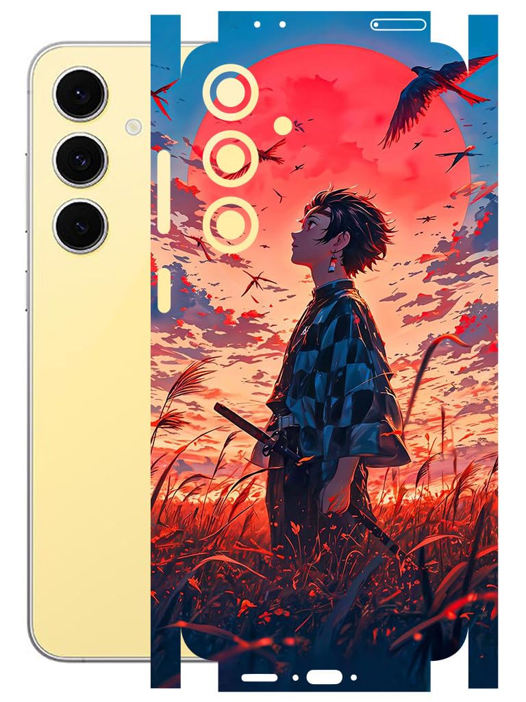 atodds mobile skin sticker wrap | compatible for samsung s24 fe (5g) | scratchproof matte finish | full coverage for all sides & camera protection (tanjiro)