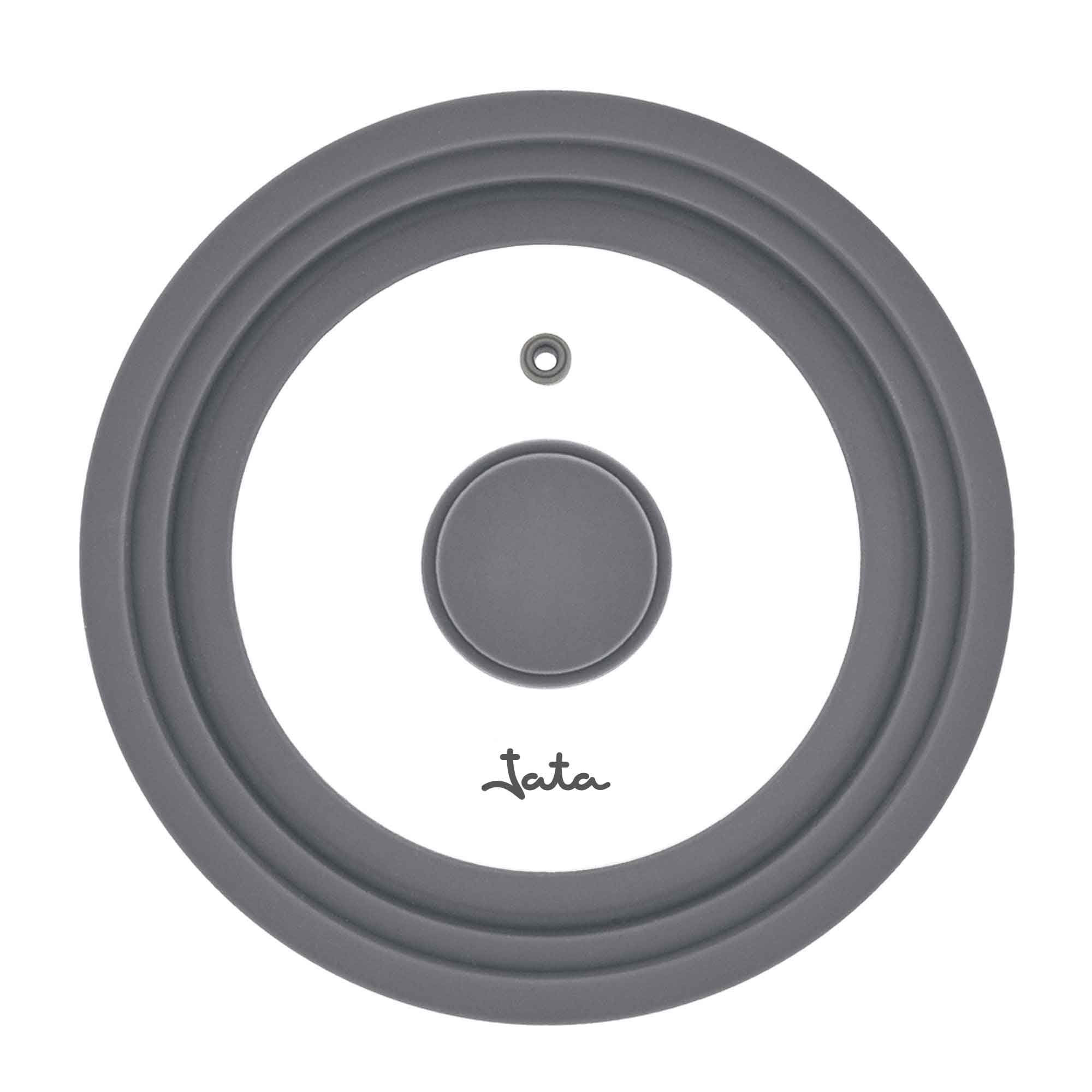 Jata Hogar T26 - Tapa de Sarten Universal de Cristal. Tapa Antisalpicaduras Multidiámetro: 26, 28 y 30 cm. Borde de Silicona. APTA Microondas Lavavajillas. Compatible con Ollas, Sartenes y Cacerolas