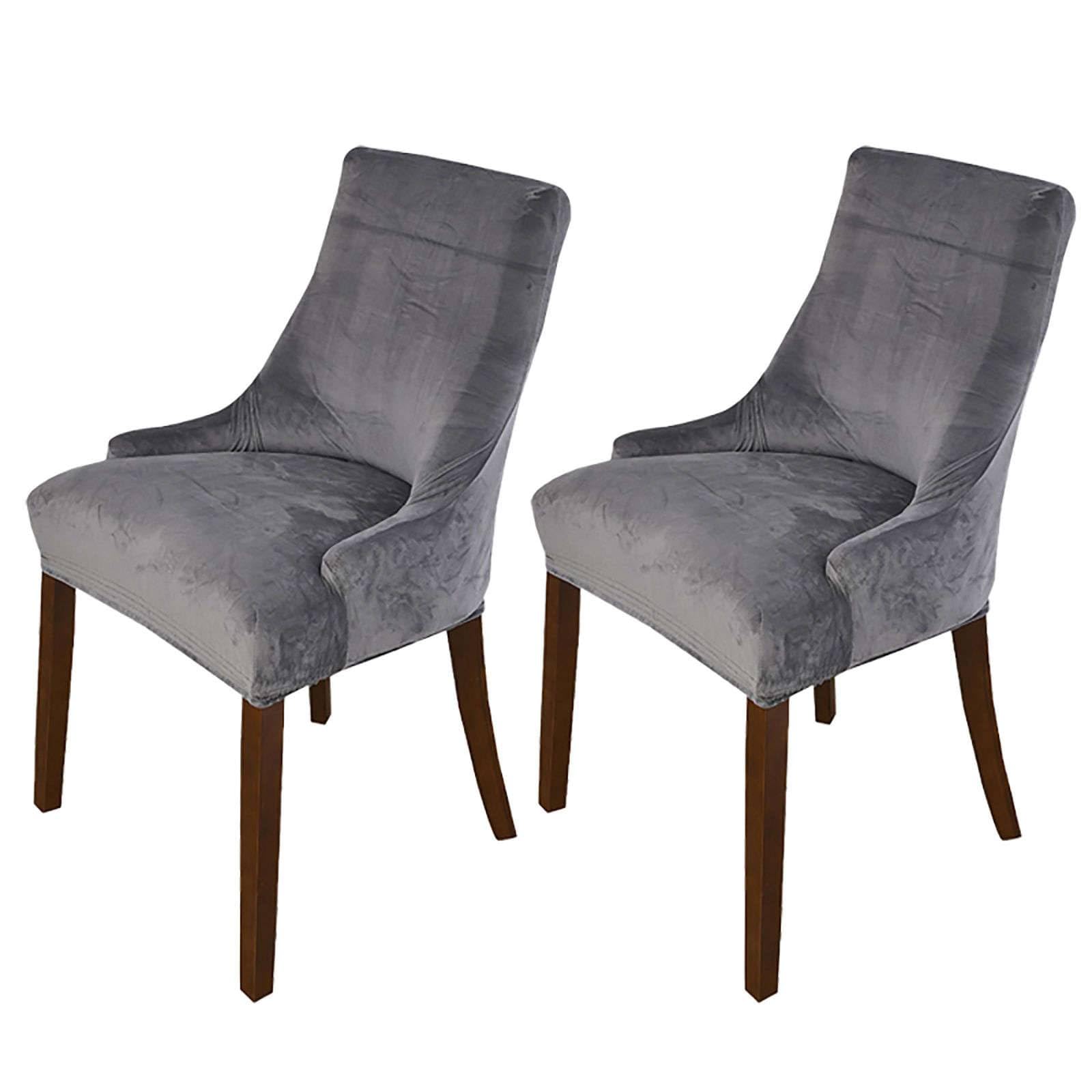 WJHDWYD Elastic Velvet Wingback Side Chair Covers, Set of 1 Thick Dining Chair Covers Removable Washable Arm Chair Protector Cover-Gold-Set of 1(Gris Foncé,Lot de 2)