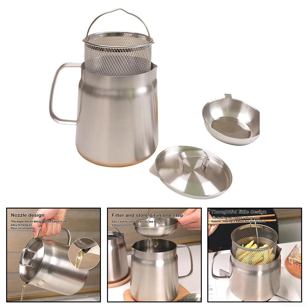 Vaso Filtro Olio In Acciaio Inox 304 - 1,5L O 2L, Con Rete Filtante | Per Friggitoria E Cucina - Foto 2