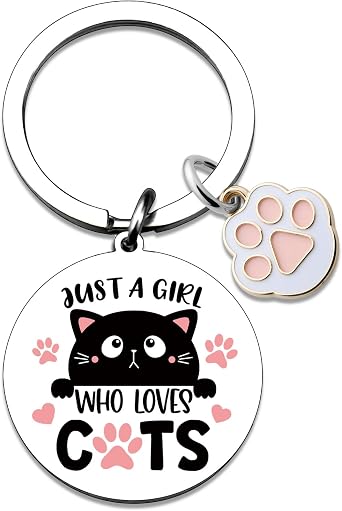 Cat Lover Keychain Gifts for Women Girls Cute Black Cats Keychain | Pet Themed Gifts for Cat Mom Lady Daughter Girls Unique Gift for Birthday Christmas Just A Girl Who Loves Cats